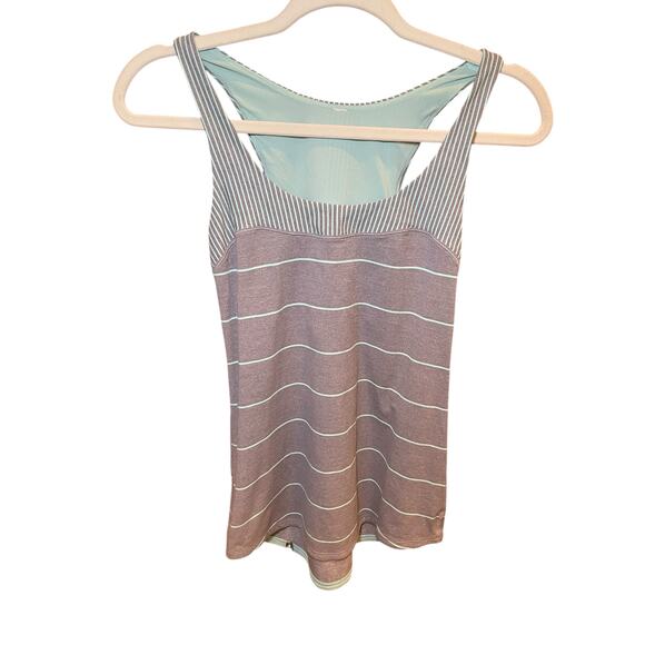 Lululemon Women‎ 4 Run First Base Tank Cliff Hanger Stripe Grey Mint Green Blue - Picture 5 of 13